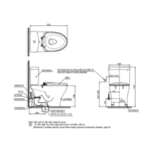 Bản vẽ kỹ thuật của Bàn cầu 2 khối TOTO CS769DRT8