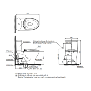 Bản vẽ kỹ thuật của Bàn cầu 2 khối TOTO CS838DT3