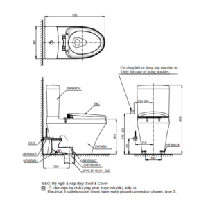 Bản vẽ kỹ thuật của Bàn cầu 2 khối TOTO CS948DT8