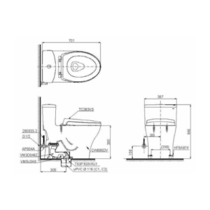 Bản vẽ kỹ thuật của Bàn cầu 1 khối TOTO MS885DT2