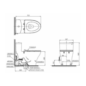 Bản vẽ kỹ thuật của Bàn cầu 1 khối TOTO MS885DT8