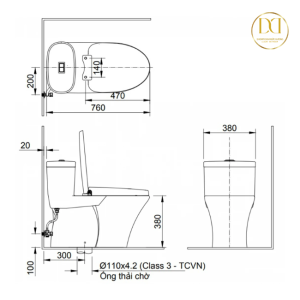 Kích thước bàn cầu 1 khối INAX AC-959VAN