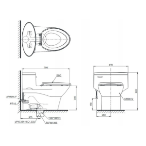 Kích thước bàn cầu 1 khối TOTO MS904T8