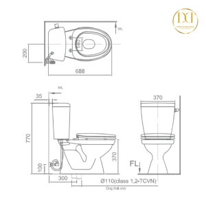 Kích thước bàn cầu 2 khối INAX C-117VAN