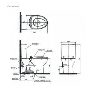 Kích thước bàn cầu 2 khối TOTO CS320DRT3