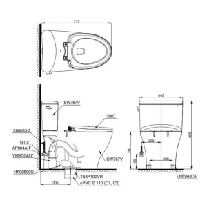 Kích thước bàn cầu 2 khối TOTO CS767RT3