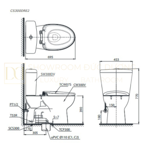 Kích thước bàn Cầu TOTO CS300DRE2