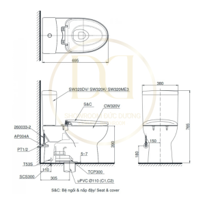 Kích thước của bàn cầu TOTO CS320DRE2