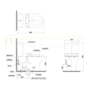 Kích thước bàn cầu TOTO CS325DRE2