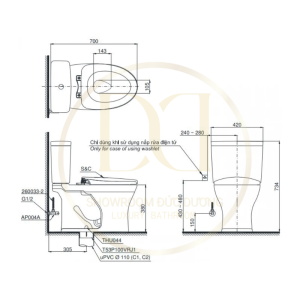 Kích thước bàn cầu TOTO CS735DE2