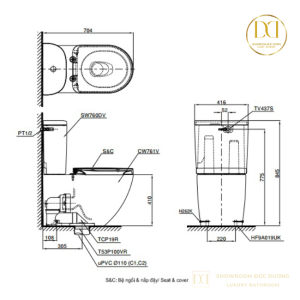 Kích thước bàn cầu TOTO CS761DE5