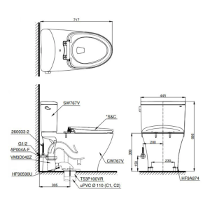 Kích thước bàn cầu TOTO CS767CRW12