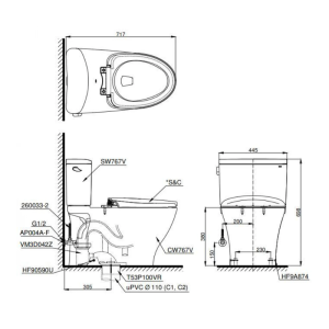 Kích thước bàn cầu TOTO CS767CRW17