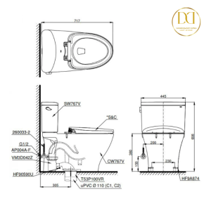 Kích thước bàn cầu TOTO CS767RE4