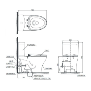 Kích thước bàn cầu TOTO CS769CDRW17