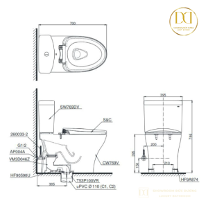 Kích thước bàn cầu TOTO CS769DRE4