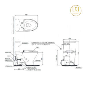 Kích thước bàn cầu TOTO CS838DE4