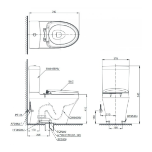 Kích thước bàn cầu TOTO CS945DNW16