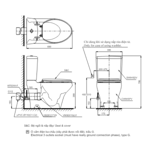 Kích thước bàn cầu 2 khối TOTO CS945PDW11