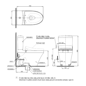 Kích thước của bàn cầu TOTO CS948CDW12