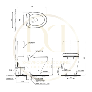 Kích thước bàn cầu TOTO CS948DE2