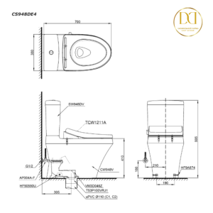 Kích thước bàn cầu TOTO CS948DE4