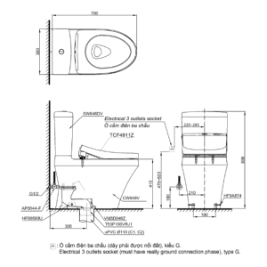 Kích thước bàn cầu TOTO CS948DW11