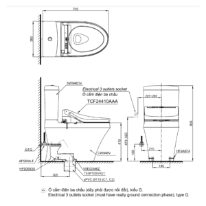 Kích thước bàn cầu TOTO MS188VKW14