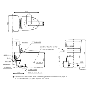 Kích thước bàn cầu TOTO CS986CGW12