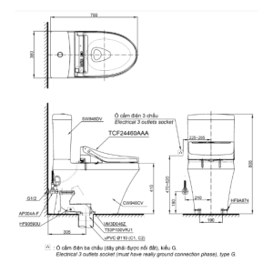 Kích thước bàn cầu TOTO CS986CGW15