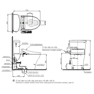 Kích thước bàn cầu TOTO CS986CGW17