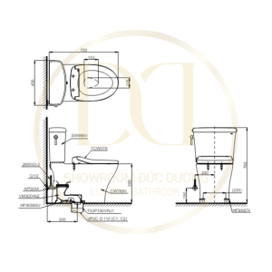 Kích thước bàn cầu TOTO CS986GE2