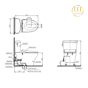 Kích thước bàn cầu TOTO CS986GE4