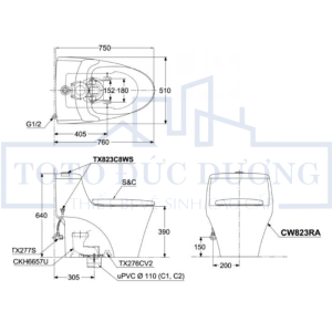 Kích thước bàn cầu TOTO CW823REAW12