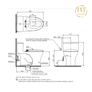 Kích thước bàn cầu TOTO MS855DE4