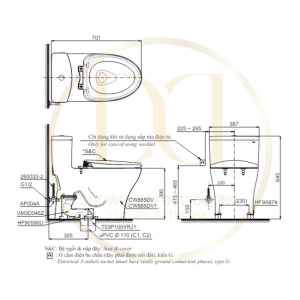 Kích thước bàn cầu TOTO MS885DE2