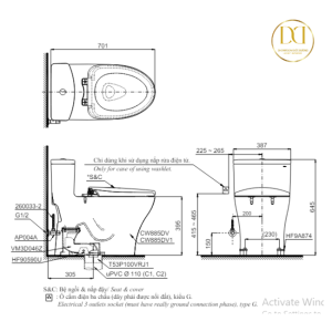 Kích thước bàn cầu TOTO MS885DE4