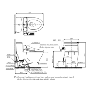 Kích thước bàn cầu TOTO MS885DW7