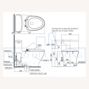 Kích thước bàn cầu TOTO MS887CRW12