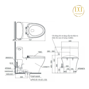 Kích thước bàn cầu TOTO MS887RE4