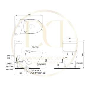 Kích thước bàn cầu TOTO MS889DRE2