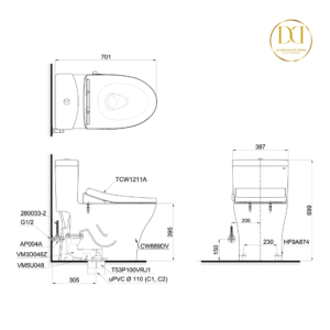 Kích thước bàn cầu TOTO MS889DRE4