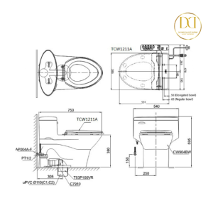 Kích thước bàn cầu TOTO MS904E4