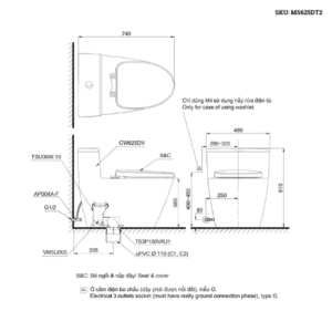 Bản vẽ kỹ thuật của Bàn cầu 1 khối TOTO MS625DT2
