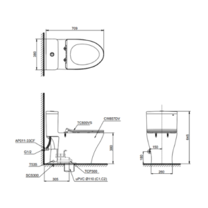 Bản vẽ kỹ thuật của Bàn cầu 1 khối TOTO MS857DT8