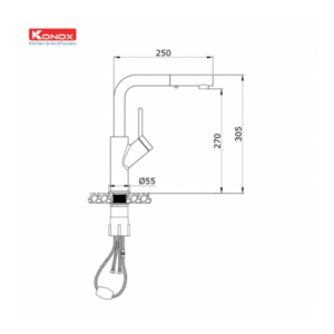 Thông số kỹ thuật của Vòi rửa bát dây rút Konox Artan Nickel