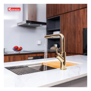 Lắp đặt Vòi rửa bát dây rút Konox Artan Gold