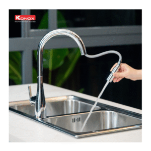 Lắp đặt Vòi rửa bát dây rút Konox Curva Chrome